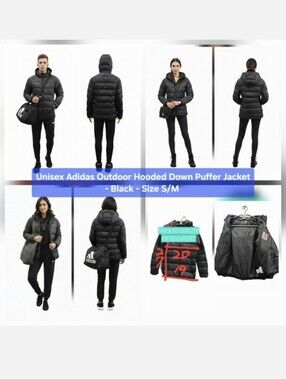 Unisex Adidas Outdoor Hooded Down Puffer Jacket - Black - Size XS/S